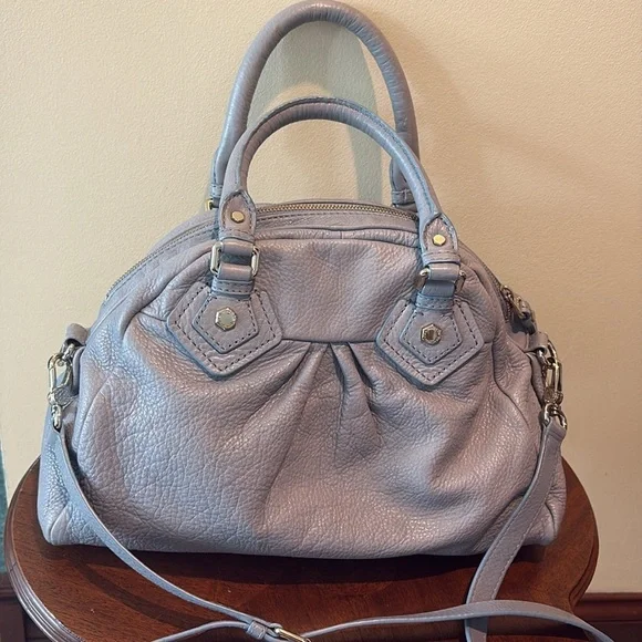 Marc Jacobs  Dome top satchel shoulder bag  Crossbody bag  leather blue gray EUC - Picture 10 of 17